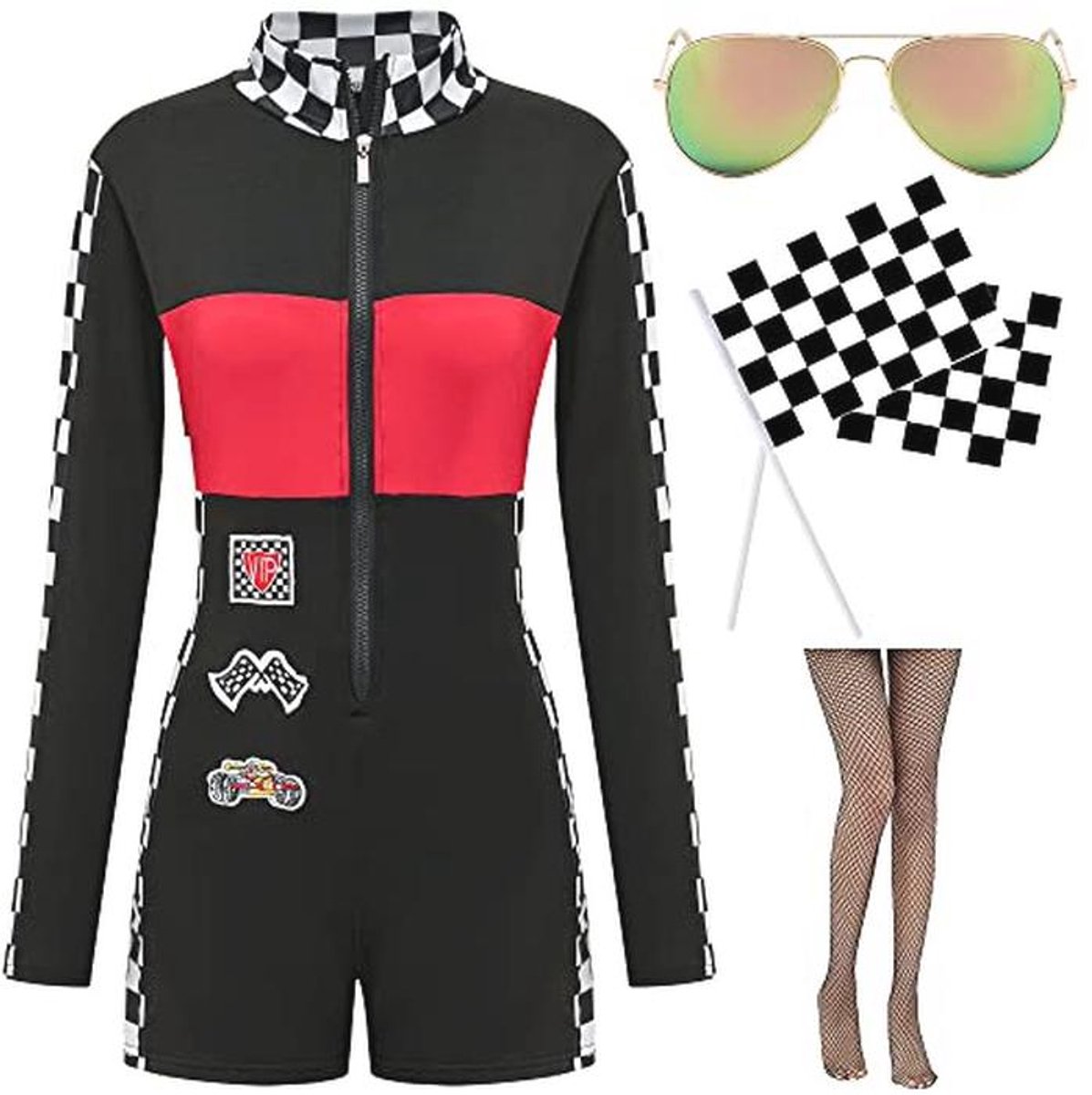 Dames Halloween Raceauto Coureur Kostuum - Sexy Overalls voor Feestjes