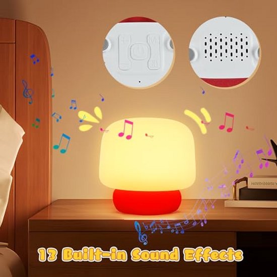 Siliconen Paddenstoelnachtlampje - USB Oplaadbaar LED Nachtlamp voor Kinderen - Slaaplampje met Timer en Geluidseffecten van Lumidoe — afbeelding 2