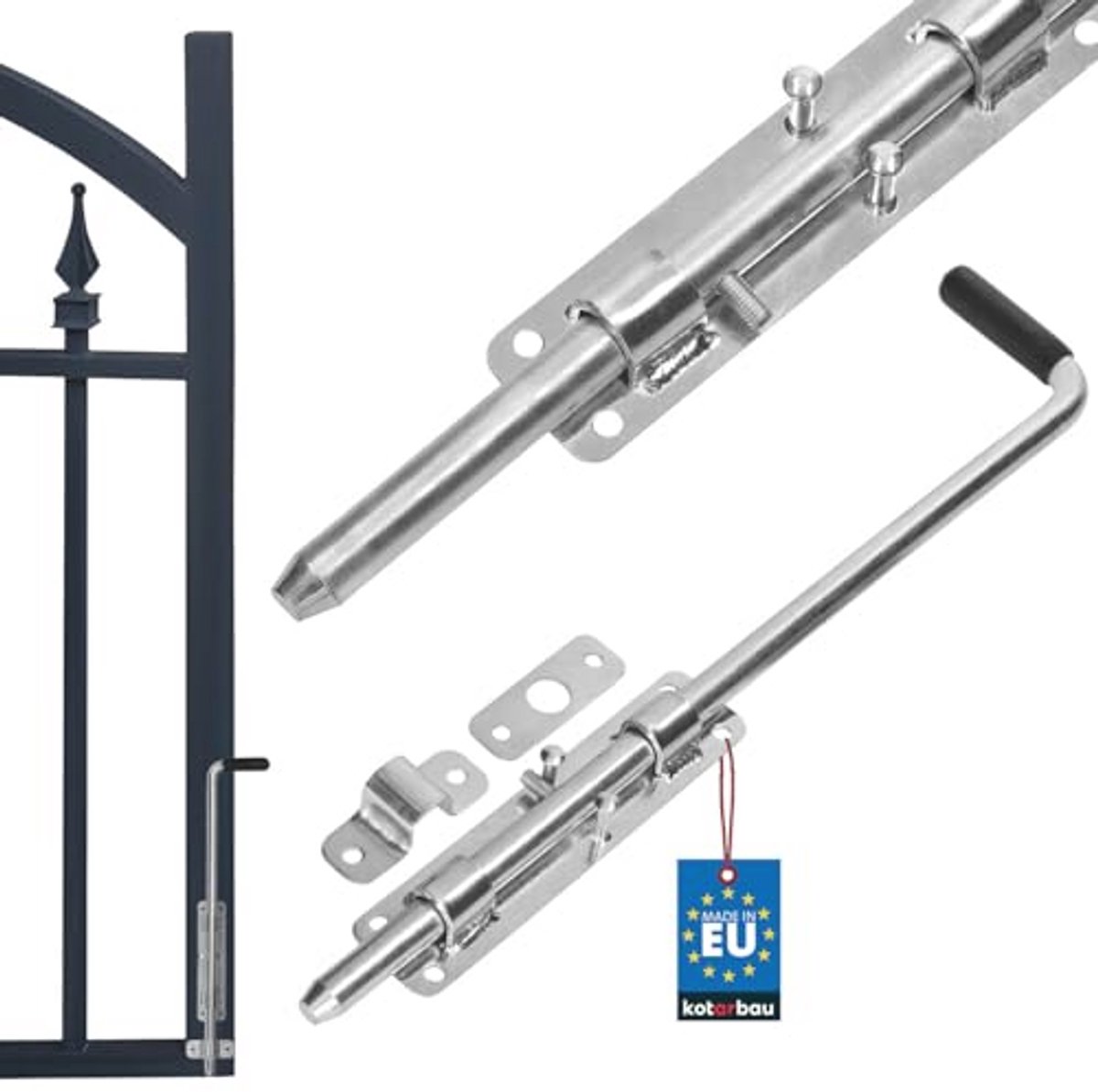 Deurgrendel Verzinkt Staal 42 cm | Zilver | Grondgrendel en Bodemschuif voor Tuinpoort en 