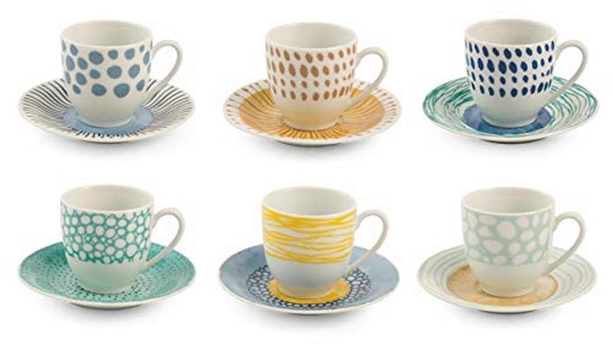 Set van 6 Porseleinen Espresso Koppies met Schotels - Marea