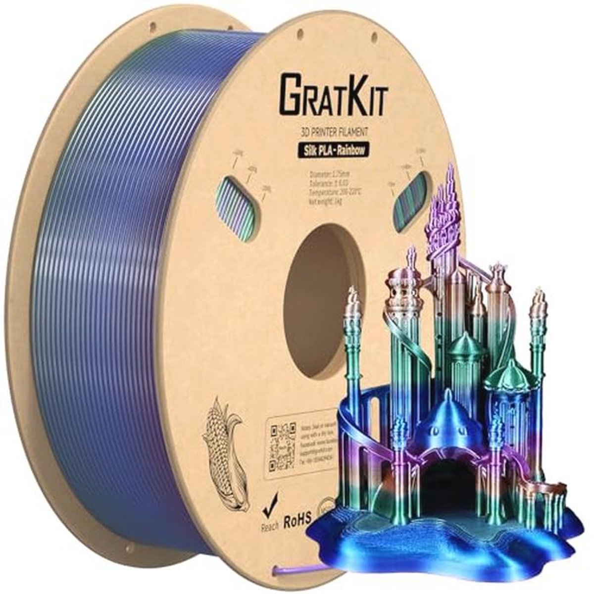 3D-printer filament 1.75mm Rainbow Silk PLA - Veelkleurig en Nauwkeurig