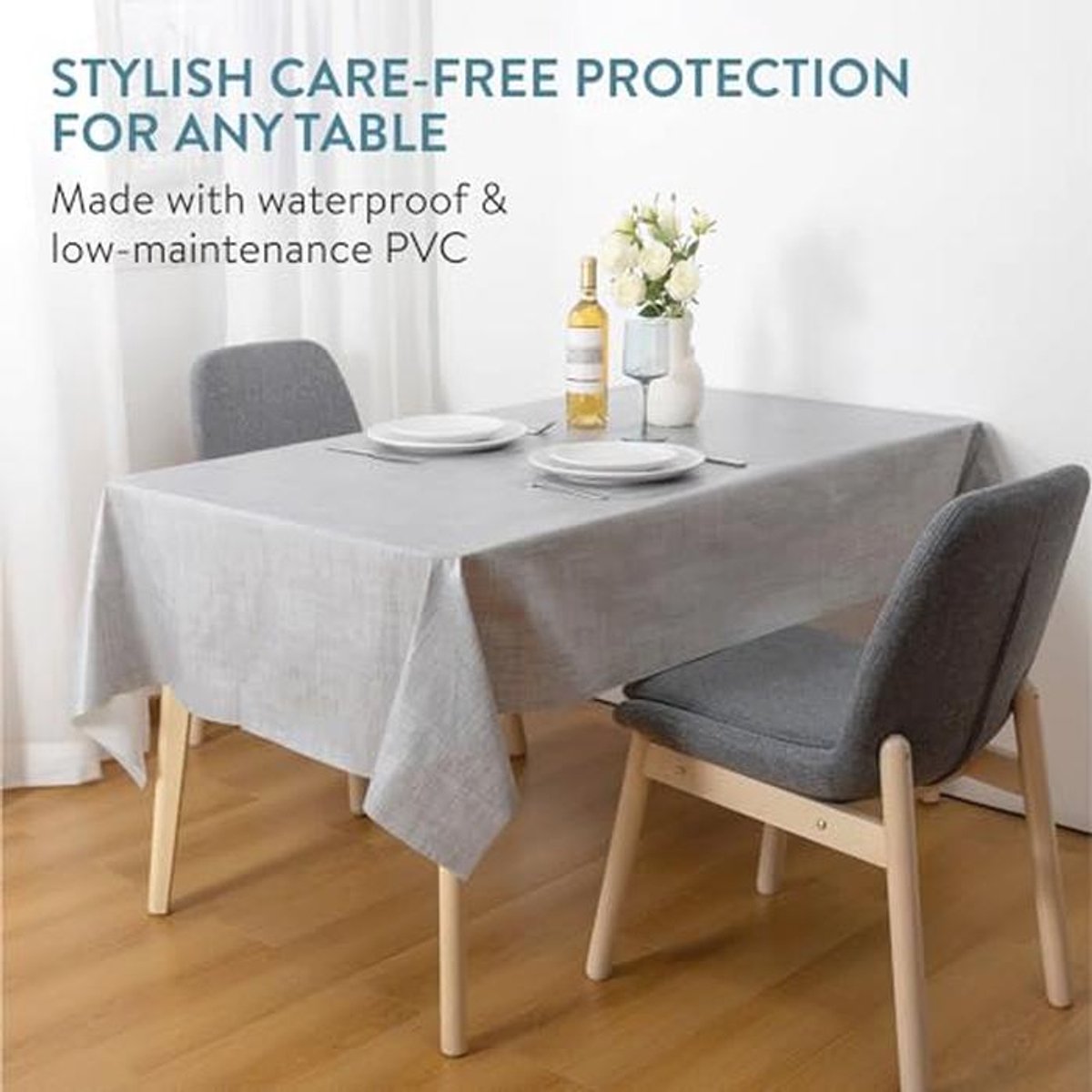 Waterproof tablecloth for 6 people - 140 x 220 cm - Washable PVC table cover - Grey
