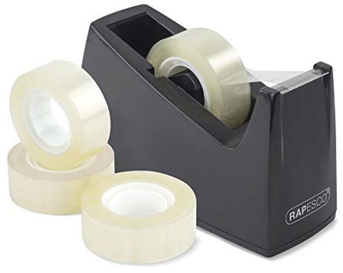 Compacte Plakbandhouder met 4 Rollen Plakband - Zwart