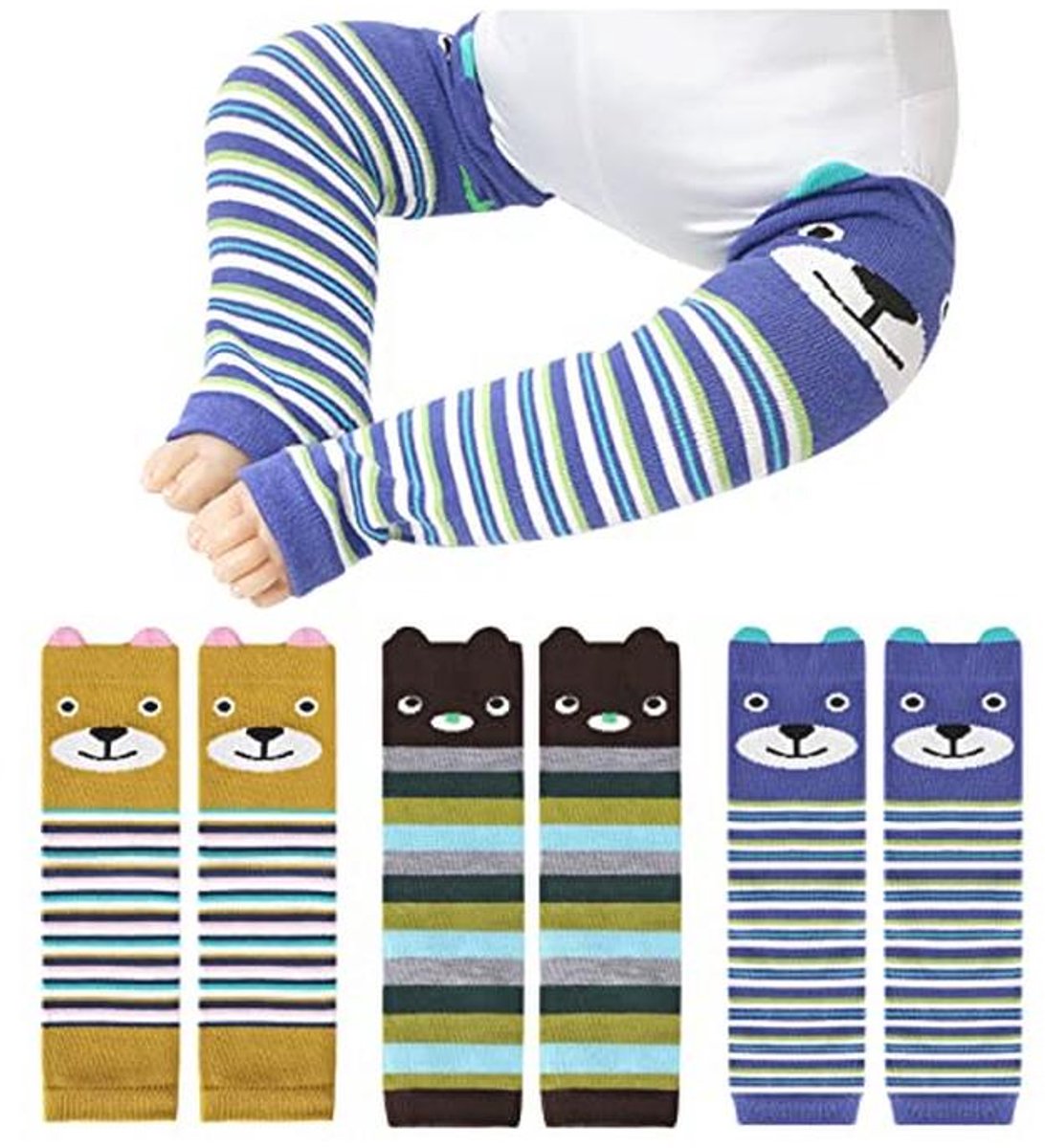 Set van 3 schattige kinderbeenwarmers met dierenpatroon voor baby's en peuters 0-3 jaar