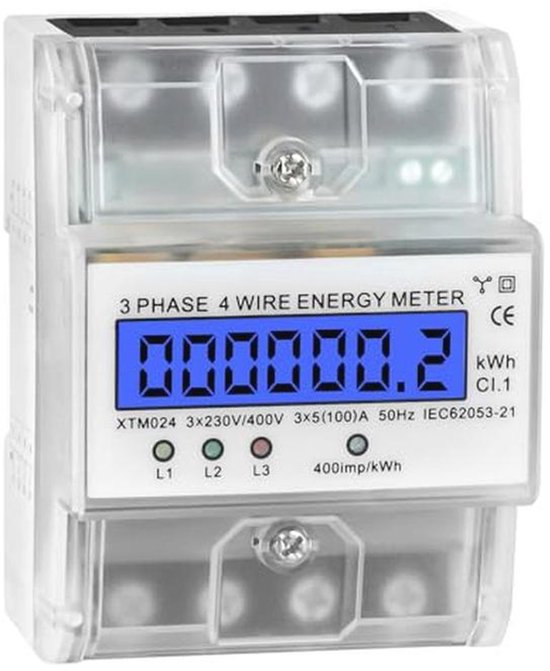 3-fasen stroommeter 4-draads voor 230 V en 400 V, digitale