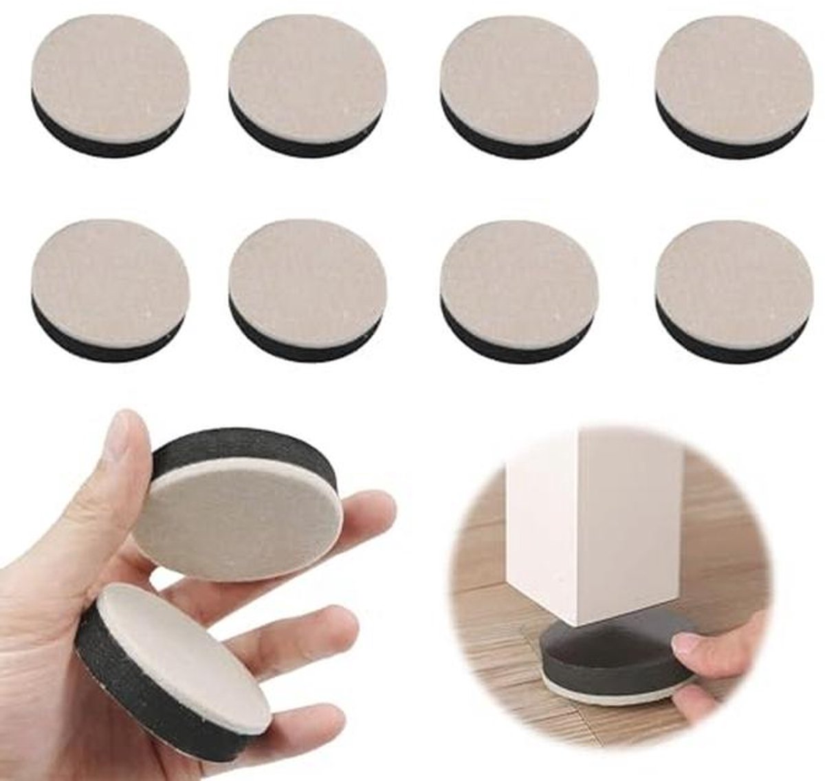 Zelfklevende meubelverhogingen - 8 stuks - 5 cm - antislip vilt - voor tafelpoten, stoelen, kasten en bureaus