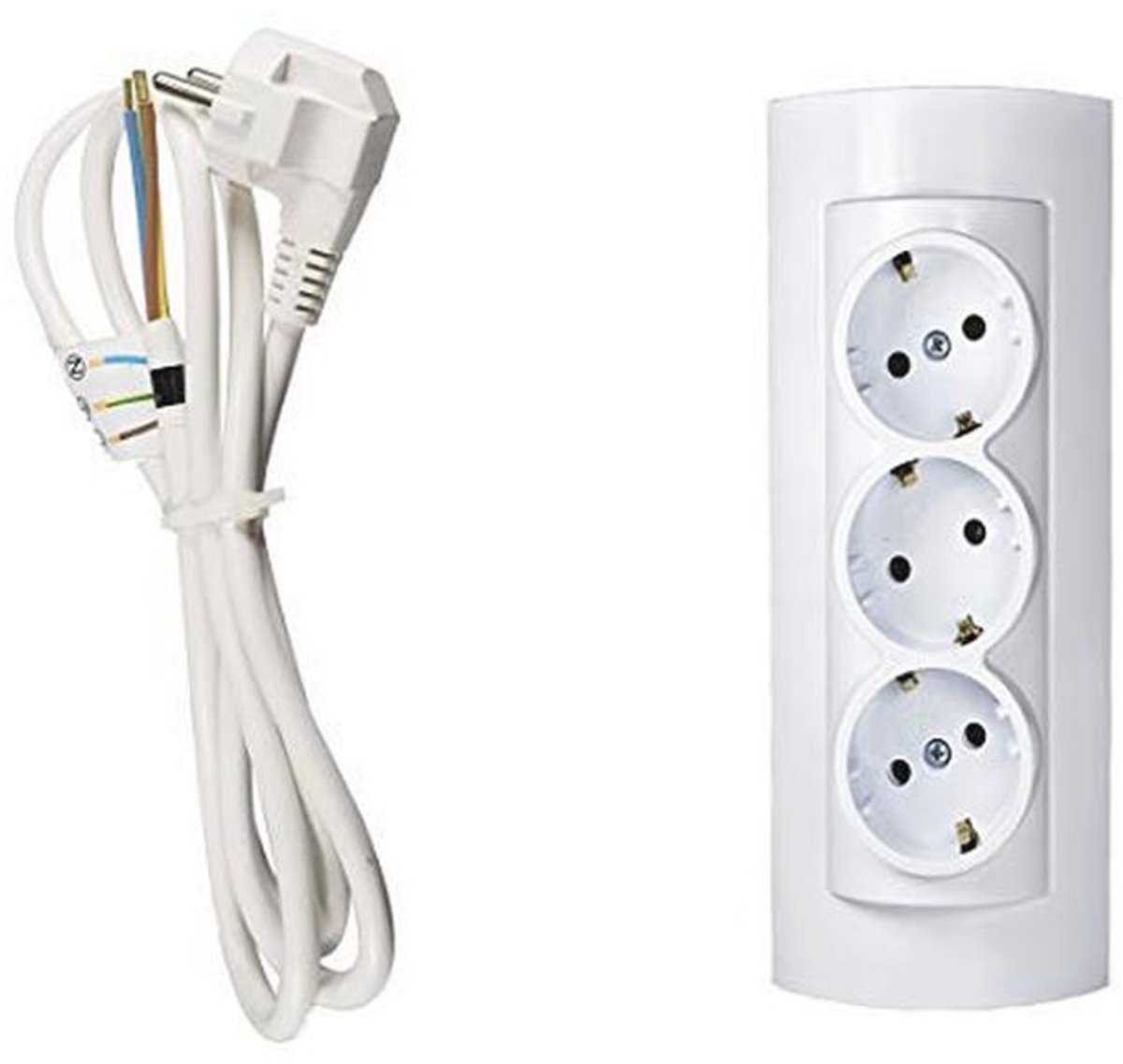 shopVG Combinatie socket/socket op één basis, complete opbouwmontage Schucko sockets - 2-weg, 3-weg of 3-weg met LED' (3-weg en kabel)