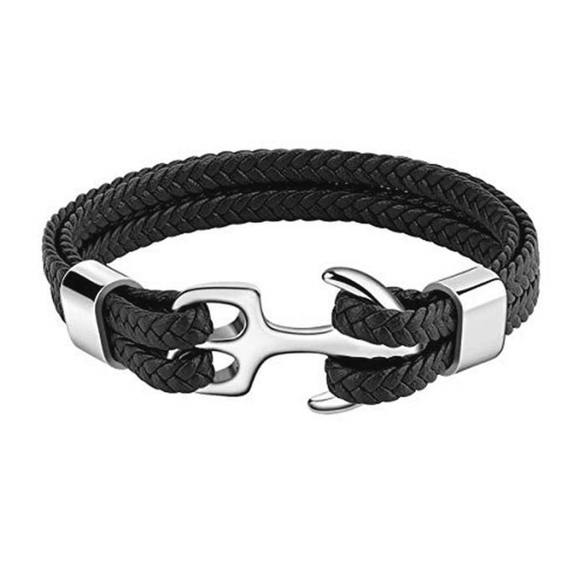 Robuuste Rundleren Wikkelarmband met Ankerhanger voor Heren - Vintage Stijl, 21 cm