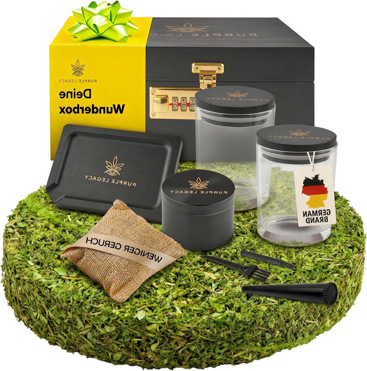 Provento - Kruiden Grinder Set Box met Accessoires en Glasbrekerset - Dennenhouten Opbergdoos - Slijpslot - Cadeauset - Groot formaat