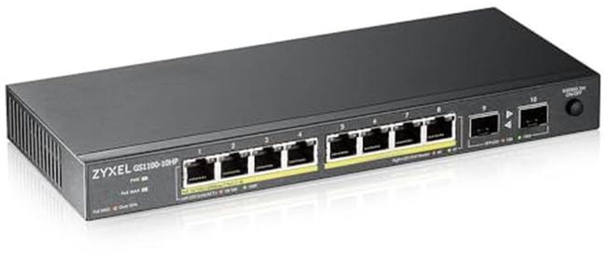 10-Poorts Gigabit Unmanaged PoE+ Switch met 130 Watt Budget - Fluisterstil en Energiebesparend