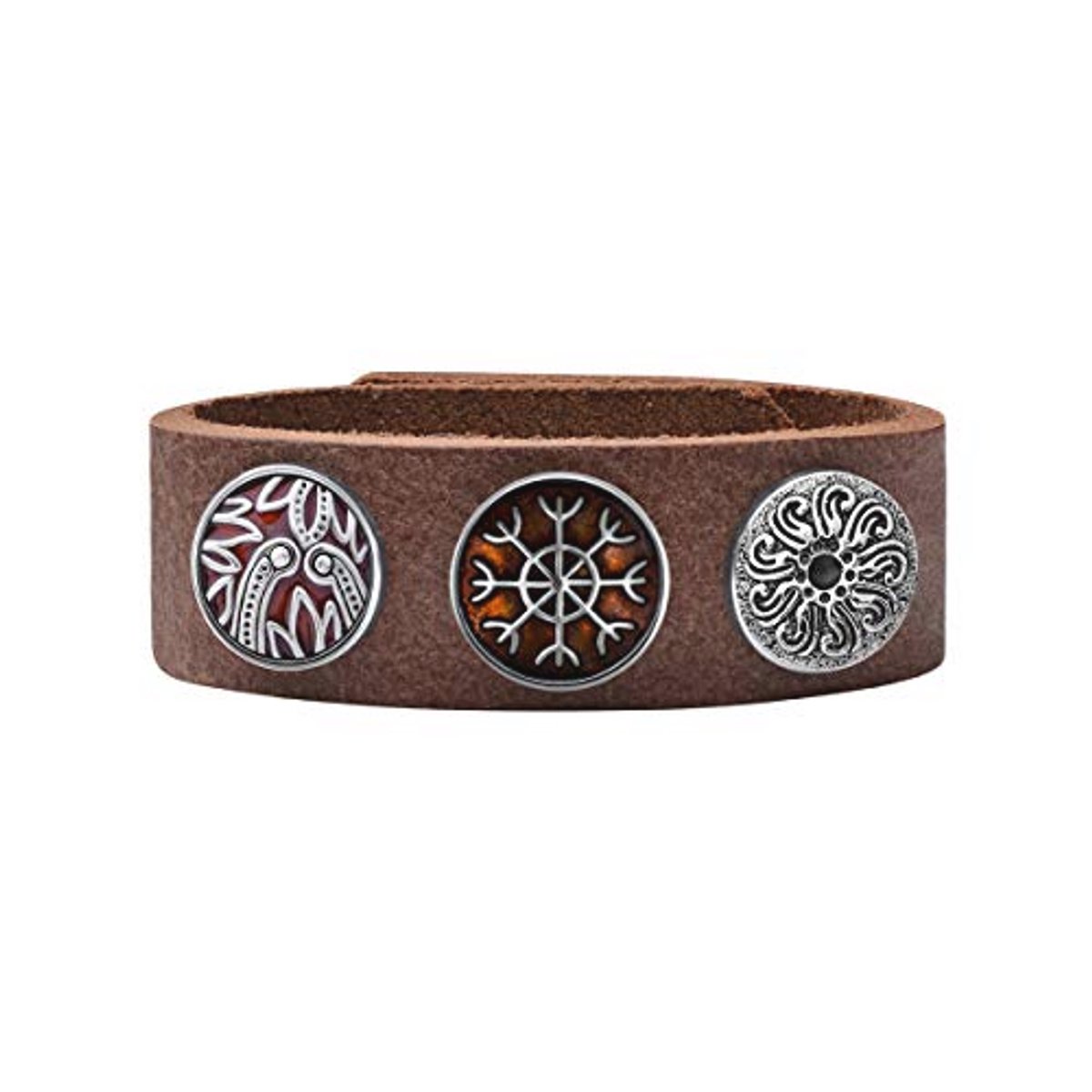 Dames Leren Armband Set Rood Bruin met Verwisselbare Knoppen 18 mm
