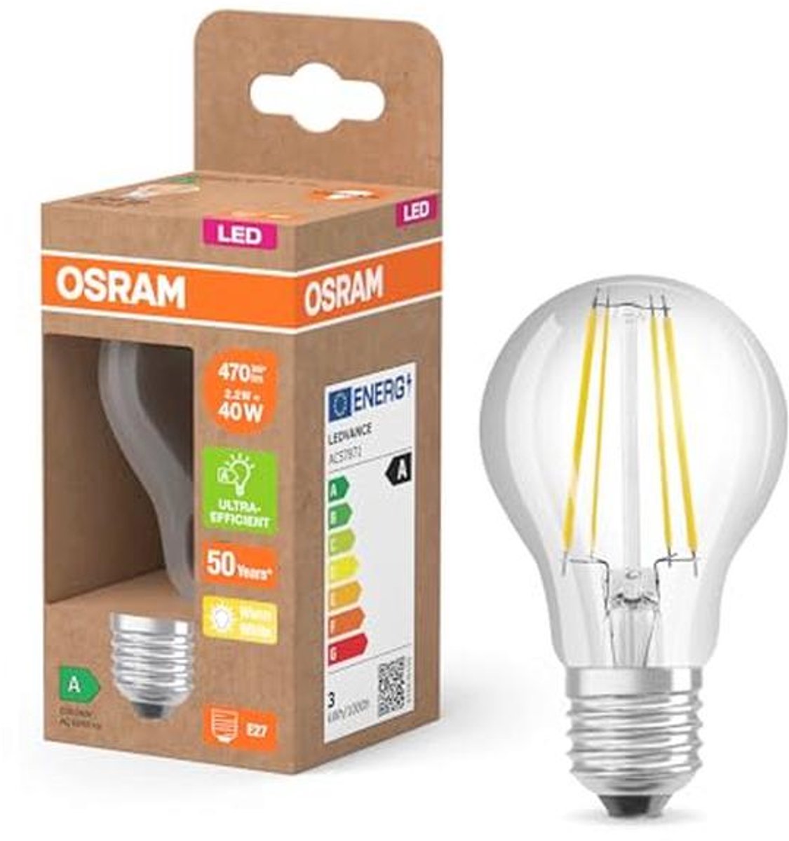 Energiezuinige LED-lamp met gloeidraad in klassieke vorm, E27, 470 lumen