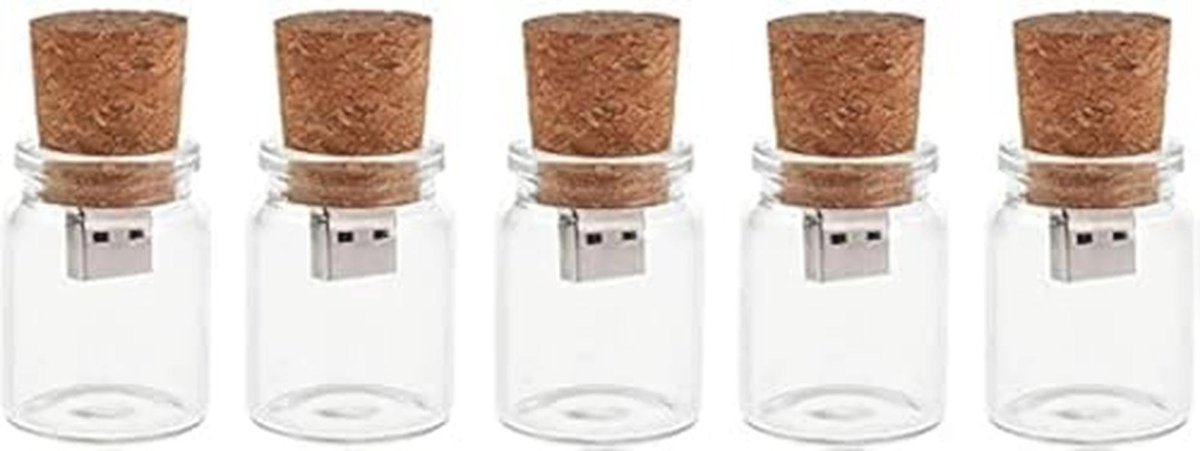 Huwelijksgeschenk USB Flashdrives 4 GB - 5 Stuks met Unieke Glazen Flessen