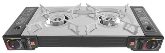 Camping gasfornuis, 2-pits met grillplaat 45 x 24 cm