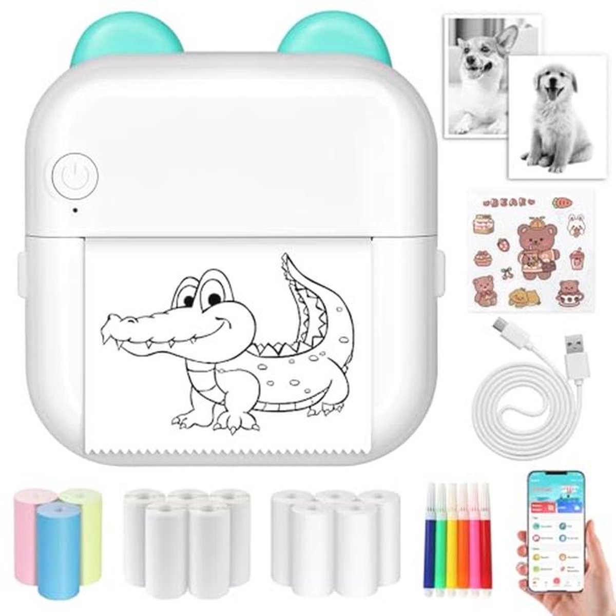 Mini smartphone printer met 13 rollen afdrukpapier - Draagbare thermische printer