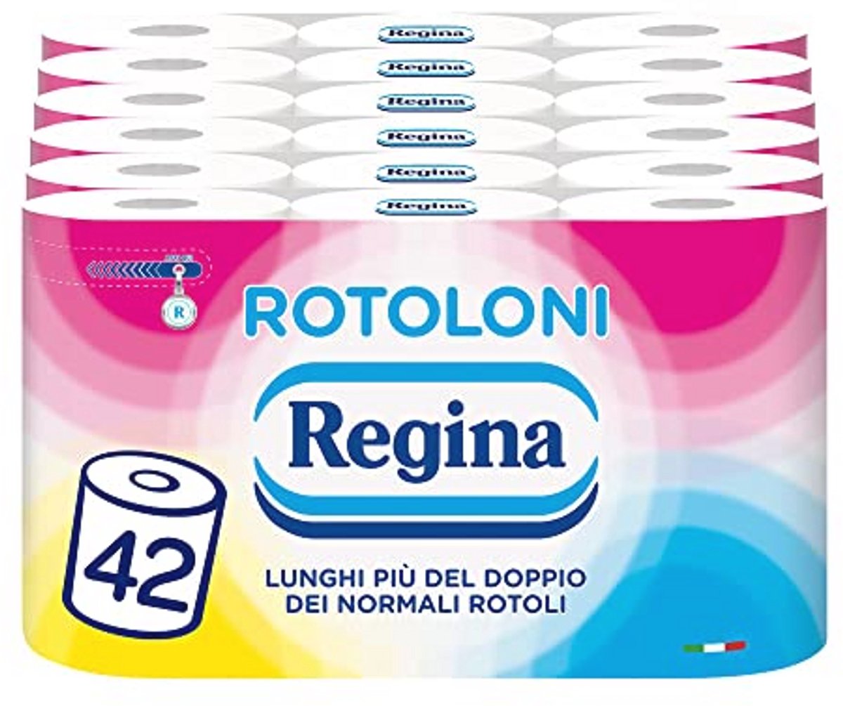 Regina Toiletpapierrollen, 42 maxi-rollen, 500 vellen, 2-laags, optimale lengte, verpakking van 50% gerecycled kunststof, 100% FSC-gecertificeerd papier