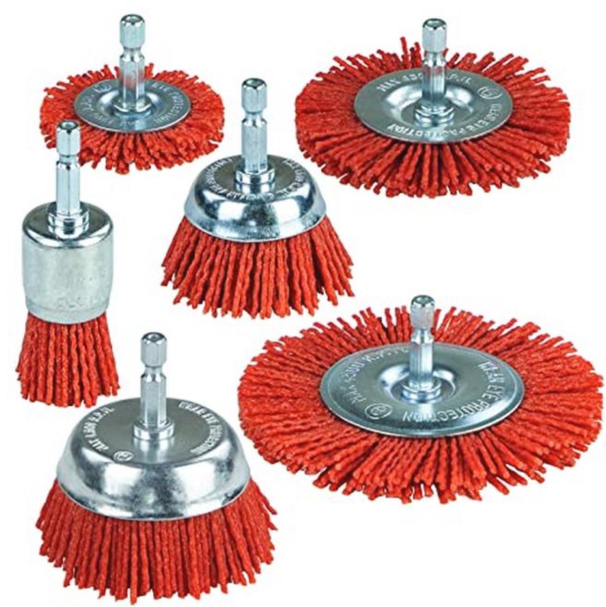 Nylon Filament Schurende Draad Borstel Set - 6 Maten Boor Borstels voor Roest en Verf verwijdering