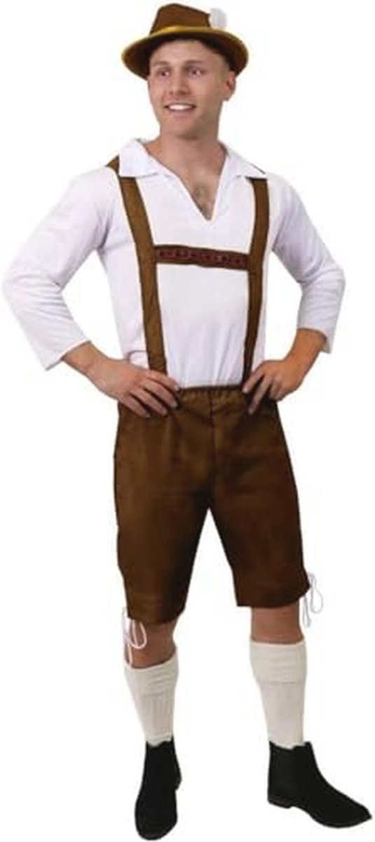 Beierse kostuum voor heren - Bruine lederhosen met wit overhemd - Perfect voor Oktoberfest