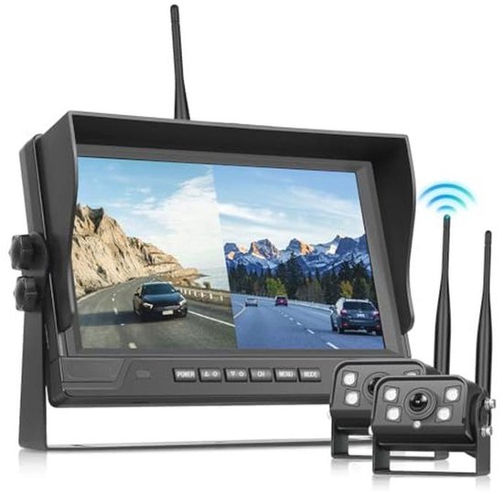 Rimoody Draadloze Achteruitrijcamera Set 2 Camera's - 7 Inch Monitor, IP68, Nachtzicht, DVR Voor Vrachtwagen Bus