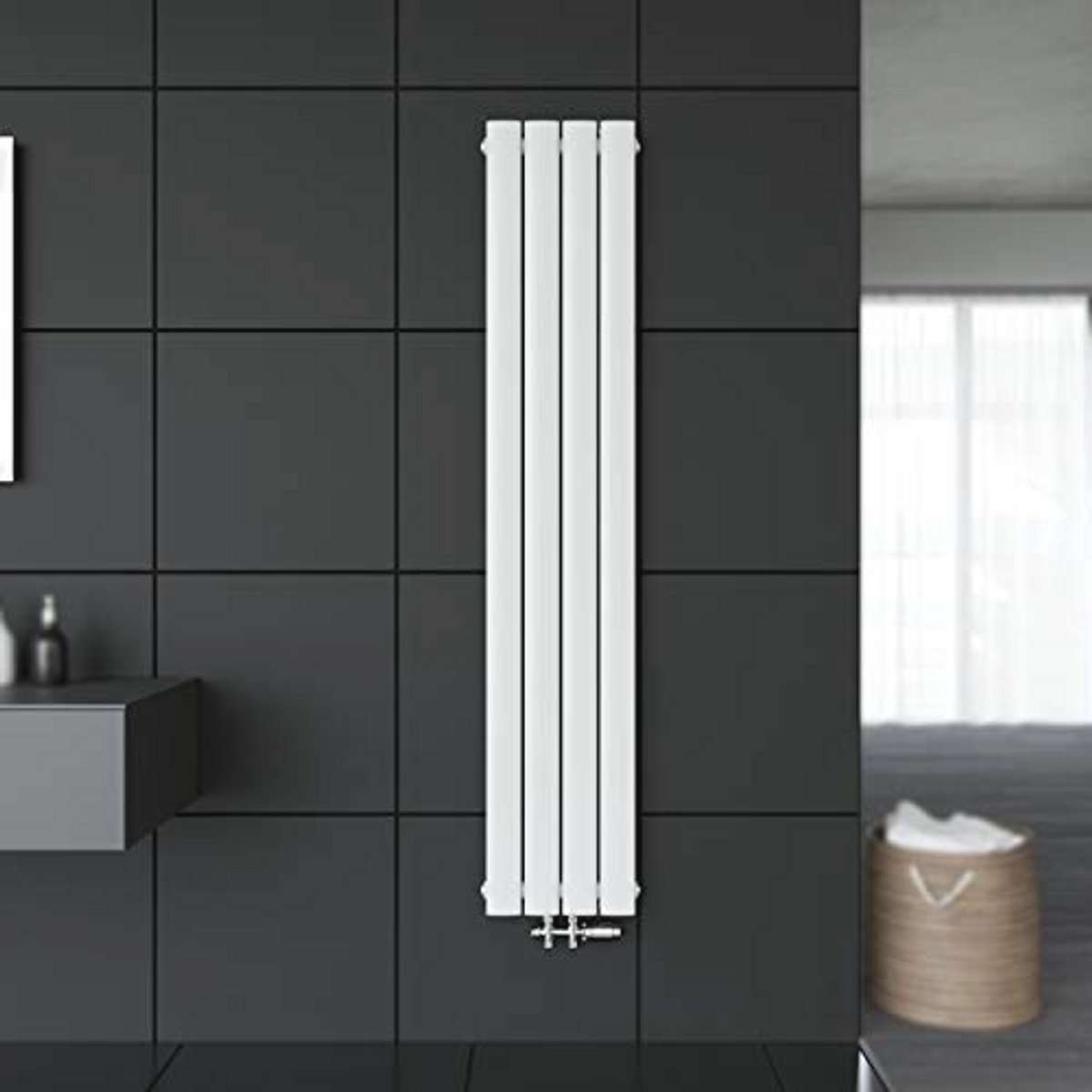 Verticale Dubbele Paneelradiator 1600 x 308 mm - Wit - Met Thermostaat