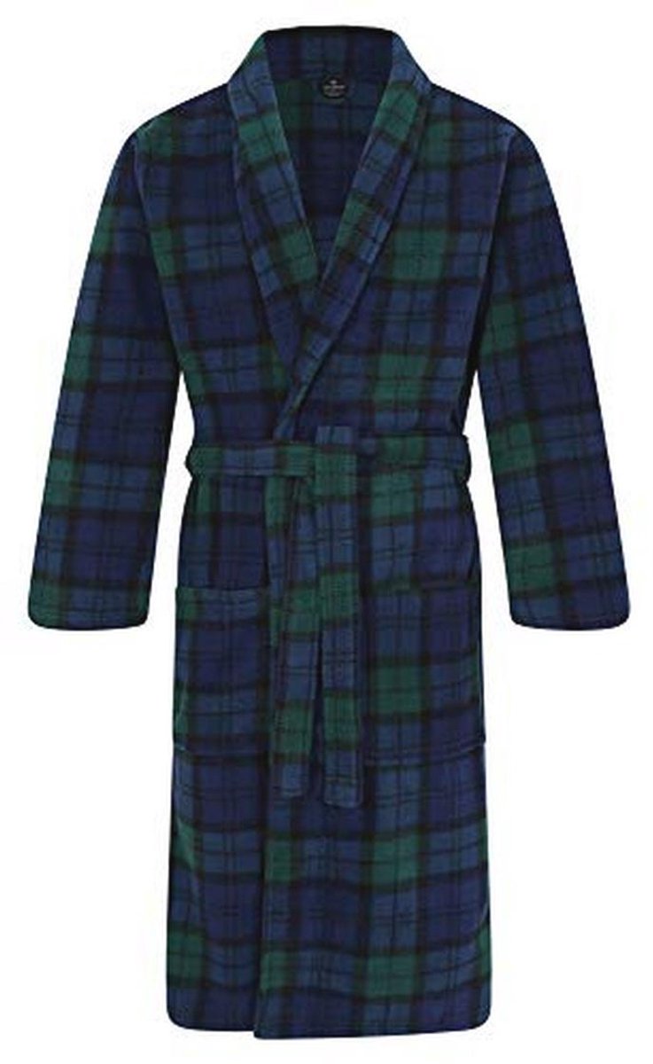 Warme fleece ochtendjas voor heren - Blackwatch Tartan, Navy/Groen