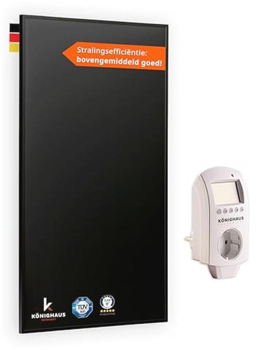 Infraroodverwarming 130 Watt Zwart met Thermostaat en TÜV SÜD Certificaat - Dubbellaagse O
