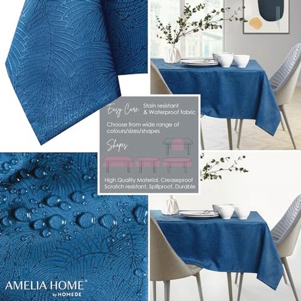 Waterafstotende tafellaken lotus effect 80x80 cm donkerblauw
