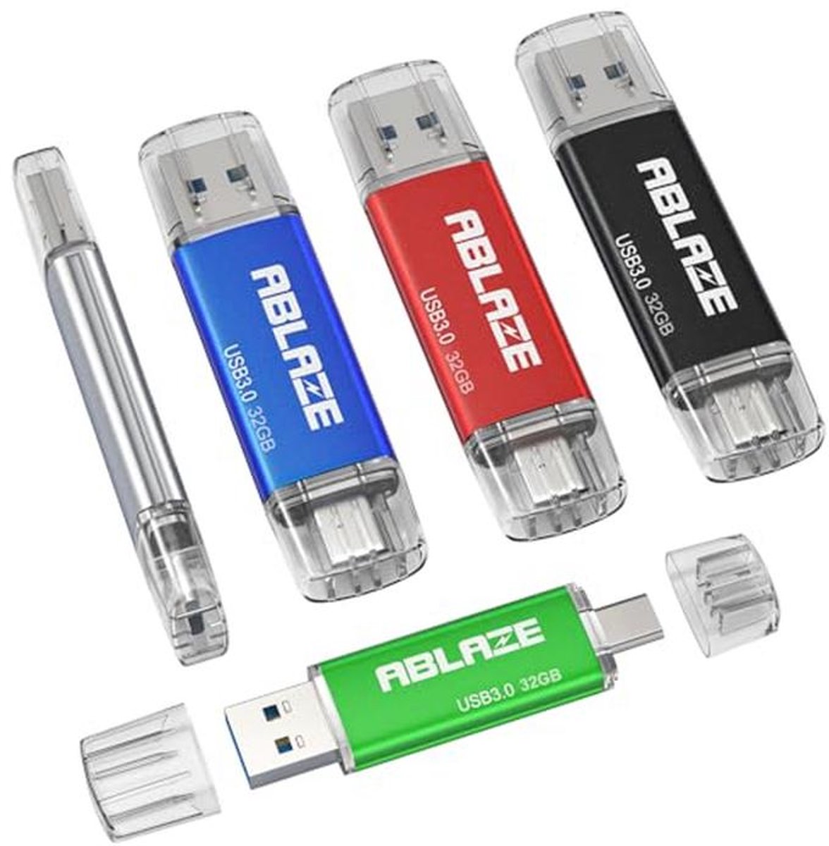 USB C-sticks 32 GB, 5 stuks, OTG 3.0, 2-in-1 voor Mobiele Telefoon, Laptop en PC