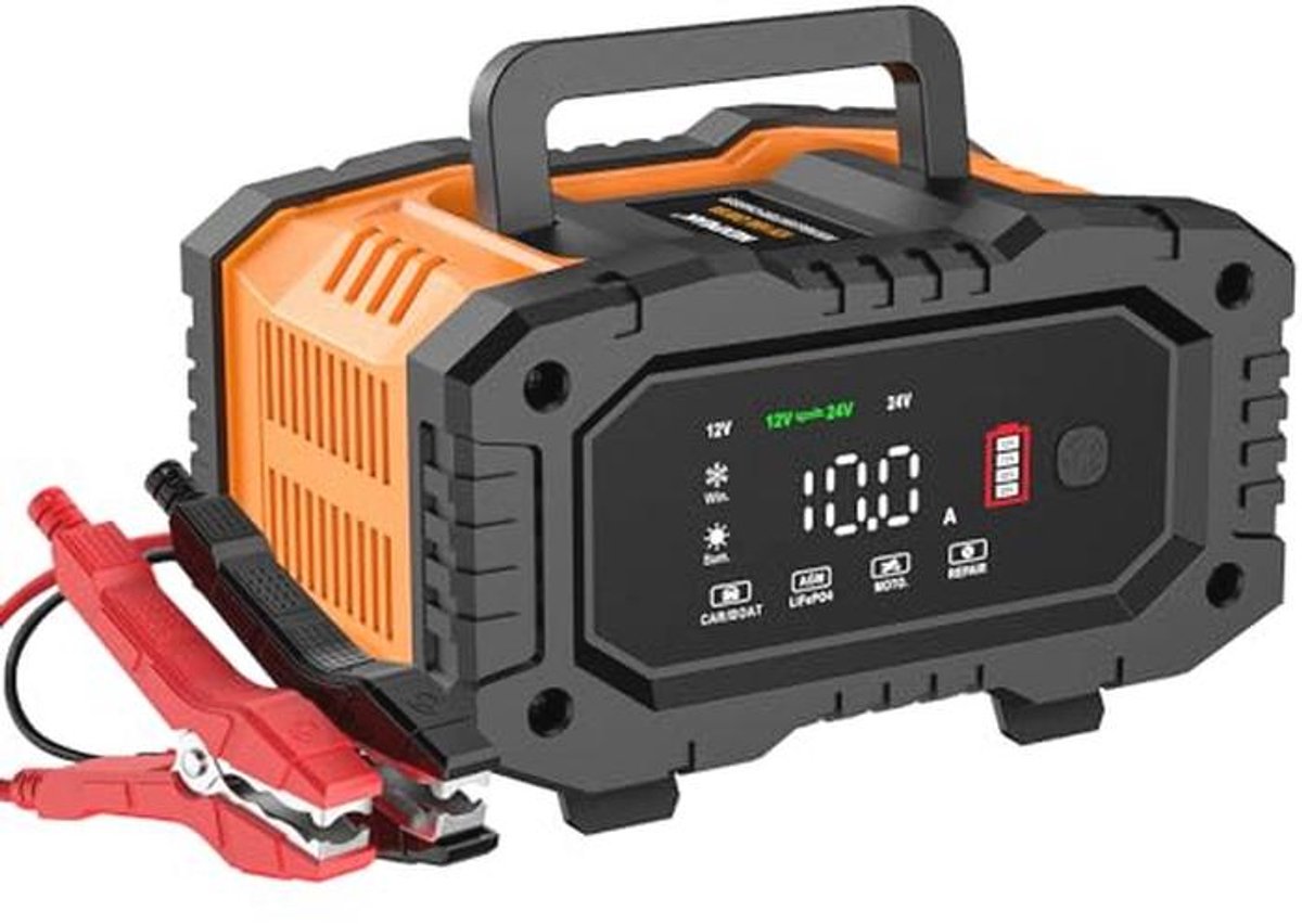 Intelligente acculader 10A 12V 24V - Automatische onderhoudslader met temperatuurcompensatie voor auto, motor en vrachtwagen