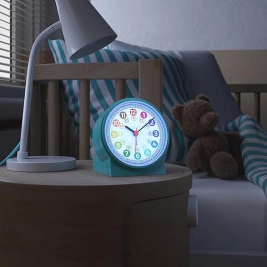 Geruisloze Kinderwekker met Snooze en Verlichting - Turquoise Tafelklok voor Jongens en Meisjes — afbeelding 5