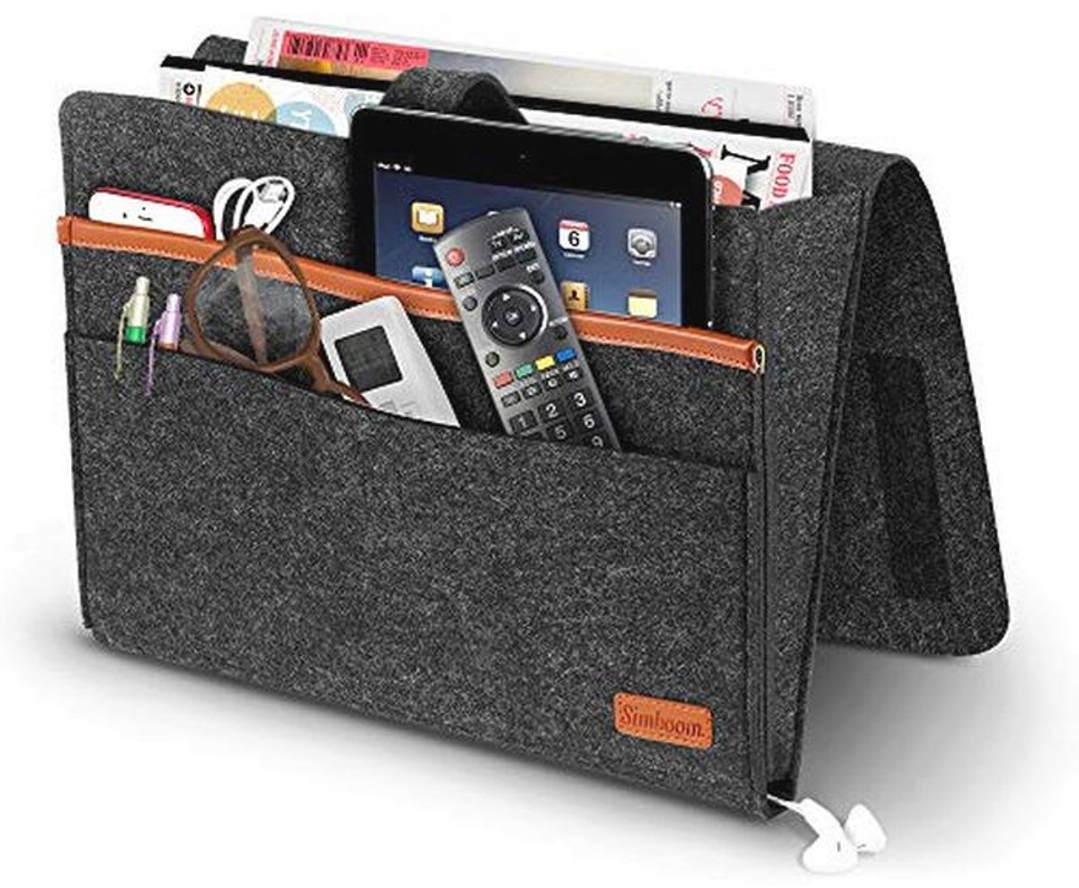 Vilt Bedlade Organizer voor Tijdschrift, Tablet, Telefoon, Afstandsbediening - Donkergrijs