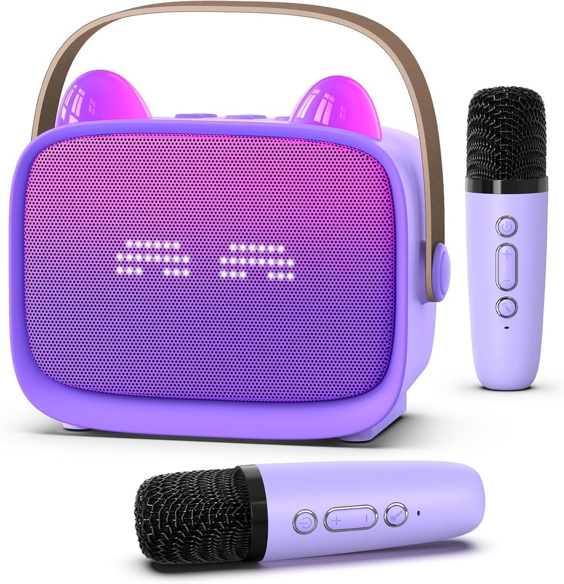 Bluetooth speake - Bluetooth speaker - Set met 2 draadloze microfoons - 5 leuke stemvervormers - Dubbele ruisonderdrukking - Voor familiefeesten en verjaardagscadeaus - Paars