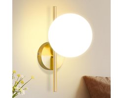 Glitzerlife Wandspots - Wandlampen - Vintage Glaskogel - 1xE27 -Max.40W - Touchschakelaar - IJzer en Glas - Ø15cm - Goud-Wit - Moderne Verlichting