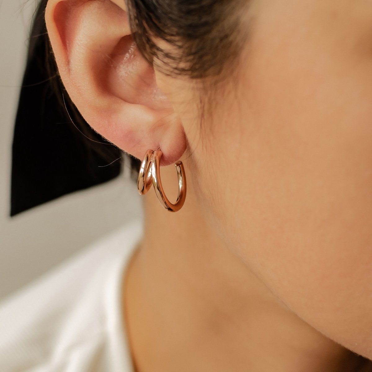 Hey Happiness Dubbel Hoepel Oorbellen Dames – Roestvrij Staal 18K Verguld – Modern Design - Roségoud