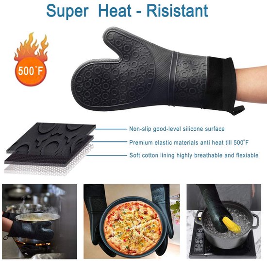 Alselo Siliconen ovenwanten Hittebestendig 550 graden Extra lange keukenhandschoenen Pothouders met waterdicht en niet-silp voor bakken koken Barbecue Magnetron Machine wasbaar (Extra lang blauw, 2