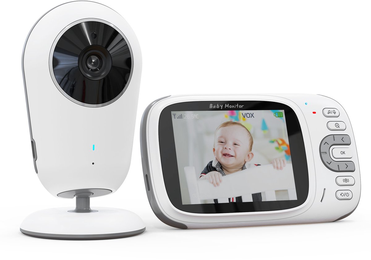 BOIFUN VB609 Babyfoon met Camera - Baby Monitor met HD- Camera voor binnen - Nachtzicht - Babyphone met Temperatuurweergave - 3,2 "LCD VOX-video - Baby Monitor - Live-nachtmodus Draadloos - Wit