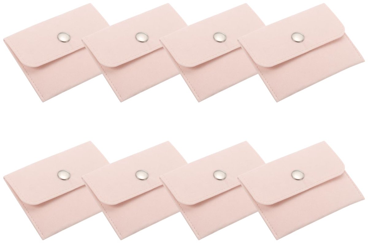 10x7,5 cm sieradenzakje, 8 stuks fluwelen zakjes met drukknop, draagbare opbergtas voor oorbellen, armbanden, kettingen, ringen, horloge, roze