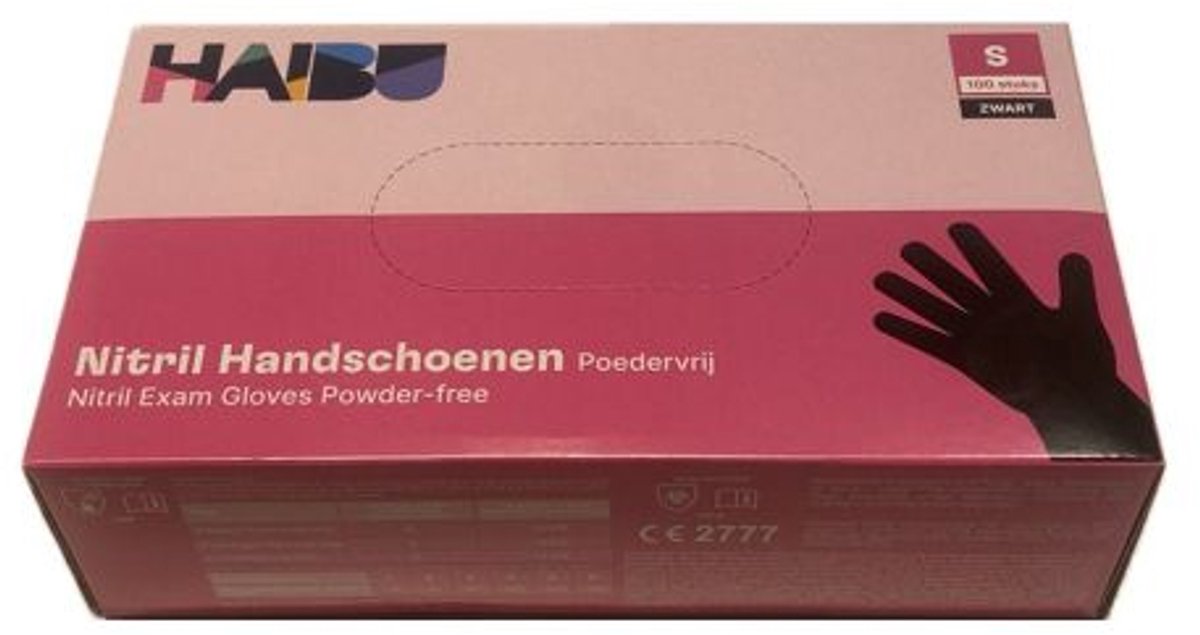 Haibu Nitril Handschoenen poedervrij Zwart S-100st
