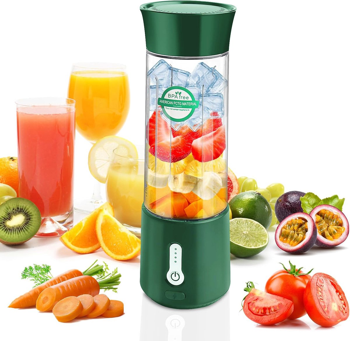 OKWISH Smoothie Makers - Mini Blender - 500ml - Draagbare Blender - USB Oplaadbaar - Olijfgroen