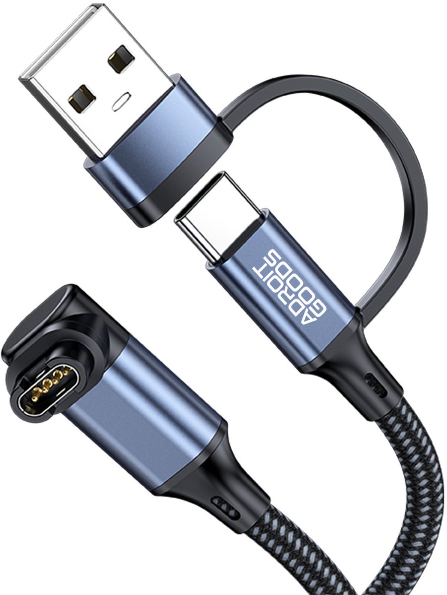 AdroitGoods Premium USB-A + USB-C Oplaadkabel geschikt voor Garmin-horloges - Voor Garmin Forerunner, Fenix, Instinct, EPIX, Venu, Vivomove, Vivosport & Vivoactive - 1,2 Meter
