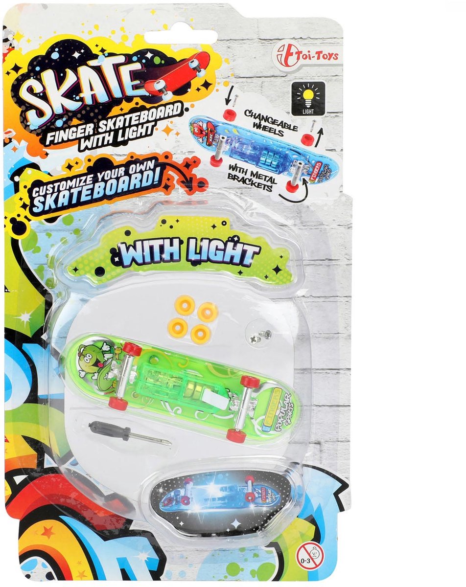 Vinger Skateboard met Licht en Extra wielen Assorti