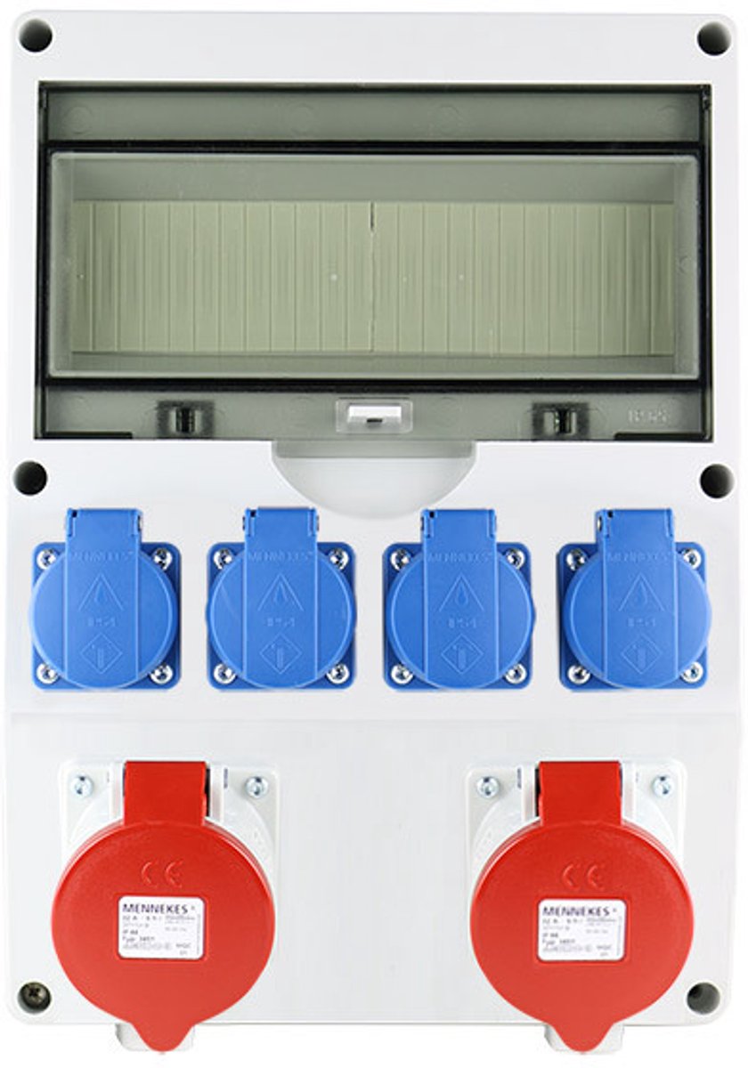 EMAT ledige kunststof wandverdeler IP44 met 2x CEE 5P 32A en 4x schuko 16A (85016003)