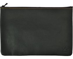 Zwarte Leren Banktas met Ritssluiting A5 voor Geldtransport en Bewaren