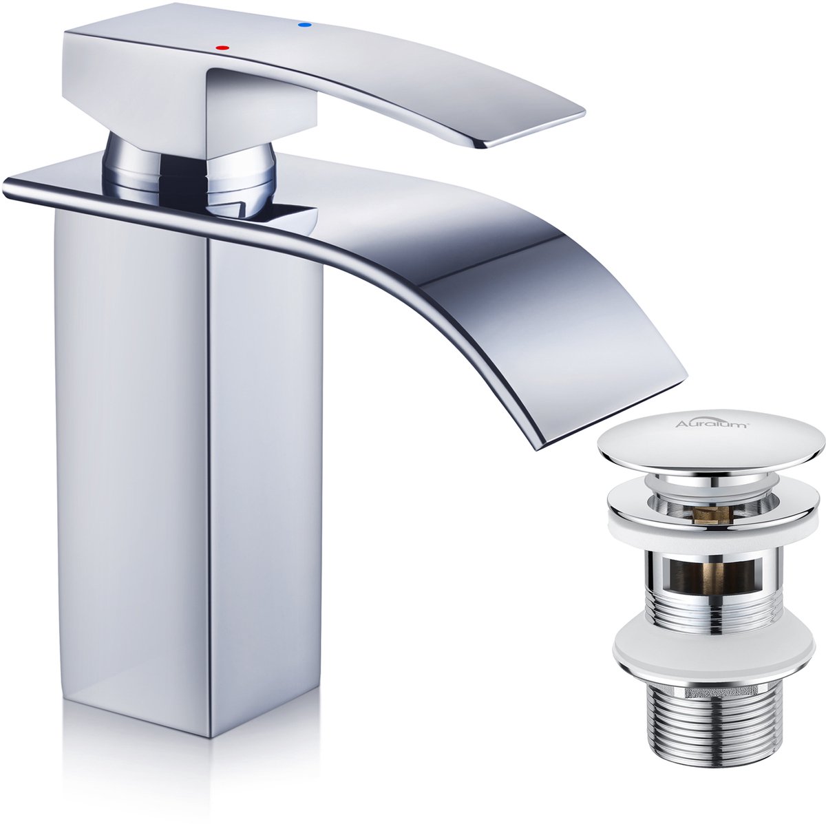 Anycee Max Wastafelkraan - Waterval Wastafelmengkraa - Badkamerkraan - Met Push-Open Waste - Watervalkraan - kompleet - Waterbesparend - Chroom