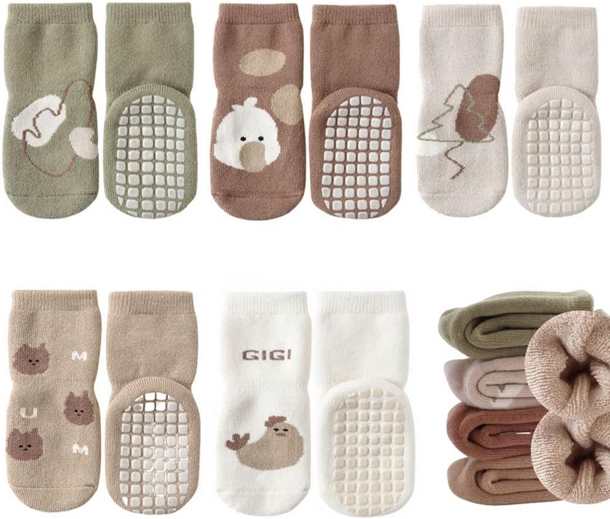 5 Paar Baby Sokken Winter Dikke Thermische Sokken met Antislip Grip voor Kinderen