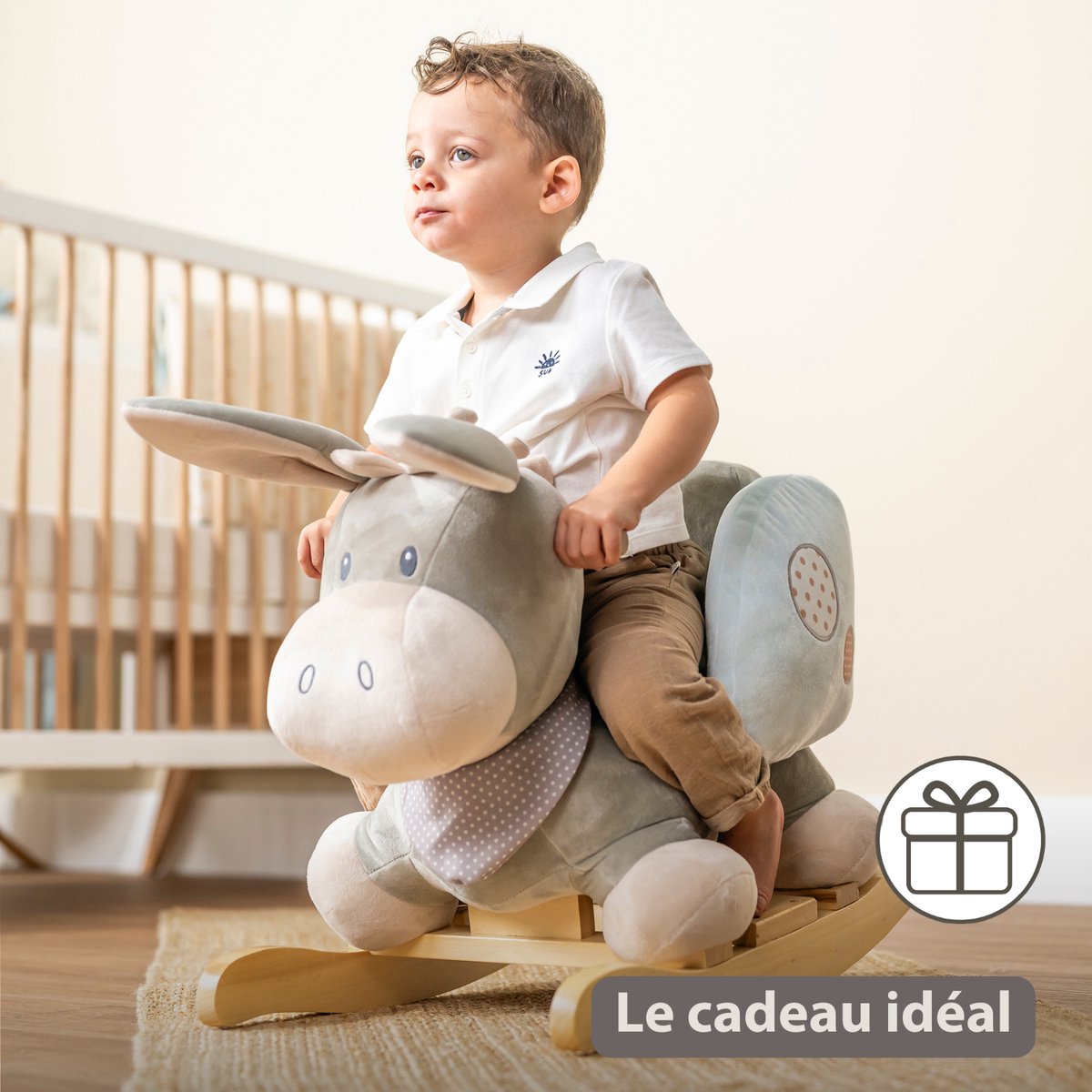 Nattou Cappuccino Hobbelpaard Ezel - 60 cm - Schommelpaard - Baby Speelgoed - Grijs en Blauw — afbeelding 5