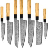 Shinrai Knives - Takumi Kaza - 7-delige Damascus Messenset - 67 Lagen - Luxe Bizonhoorn Handvat - Vlijmscherp en Duurzaam - Luxe Geschenkverpakking