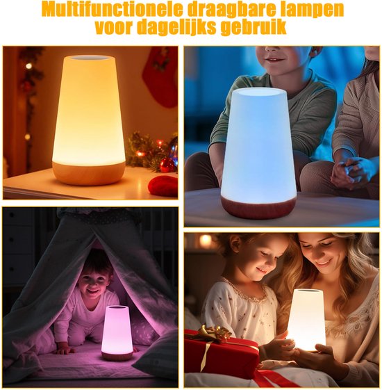 Ynkkvre - Nachtlampje - dimbare touchlamp voor babykamer - draagbare oplaadbare tafellamp voor slaapkamer - 13 RGB kleuren, 5 helderheidsstanden - voor kinderen, woonkamer, badkamer en gang van Ynkkvre — afbeelding 3
