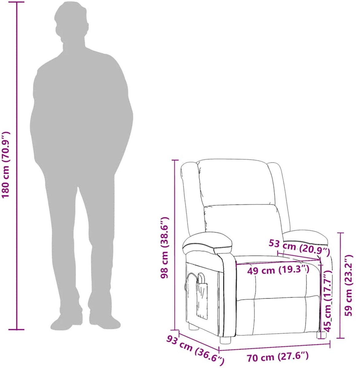 vidaXL Massagestoel Kunstleer Zwart Verstelbaar - afbeelding 3