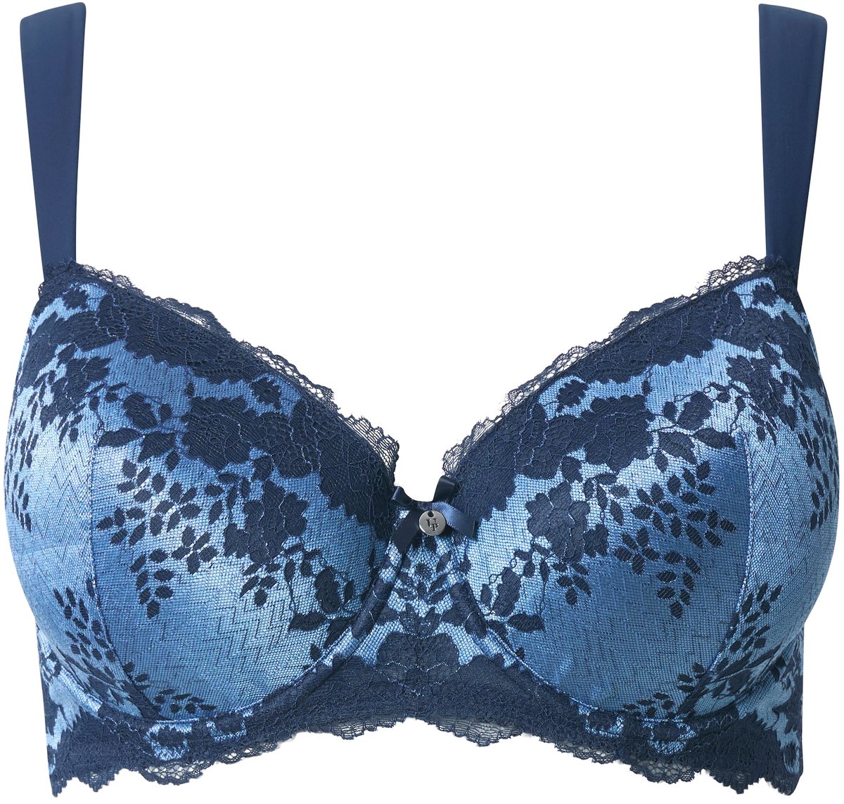 Ulla Popken Dames - Beugelbeha zachte cups kant - Waterblauw